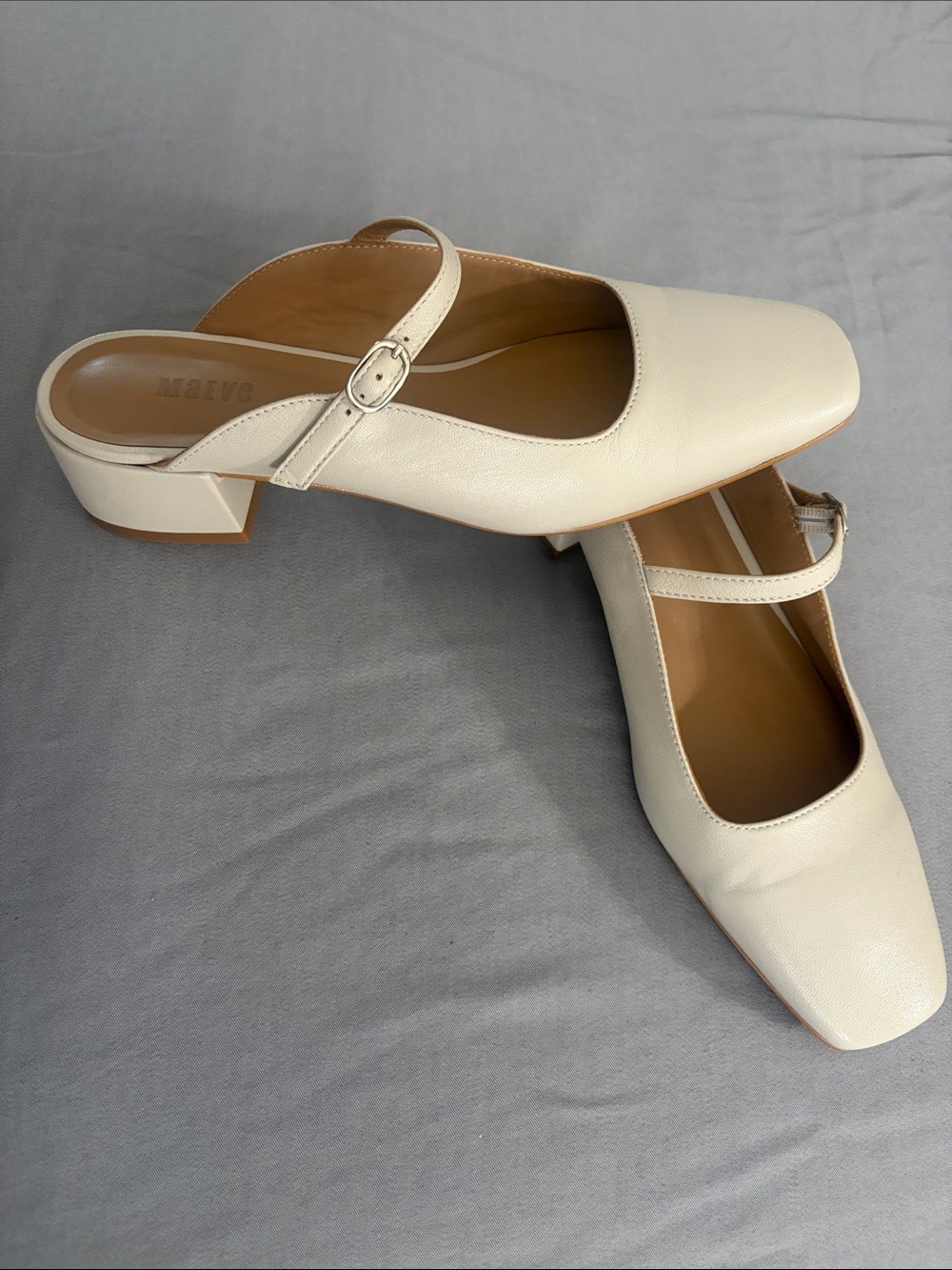 Maeve Cream Mary Jane Block Heel Mules